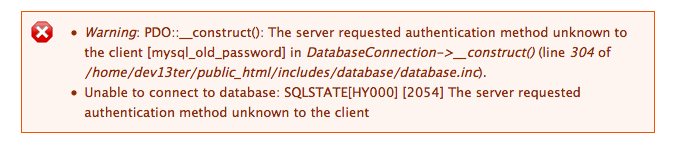 Drupal [mysql_old_password] Error